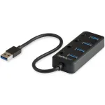 StarTech.com 4 pordiga USB 3.0 jaotur - USB-A 4x USB 3.0 Type-A jaoks koos individuaalsete sisse/v&auml;lja l&uuml;lititega - SuperSpeed USB 3.2 Gen 1 (5 Gbit/s) - USB siinivooluga - kaasaskantav - 24,5 cm pikkune kaabel