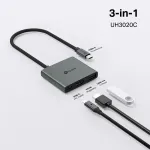 USB Type-C jaotur TP-Link UH3020C &mdash; 3 pordiga (HDMI, USB-A, USB-C), 5 Gbit/s, HDMI 4K@60Hz, PD kuni 100W, alumiinium, 0,18 m kaabel