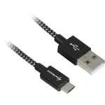USB 2.0 kaabel, USB-A pistik > Mikro-USB pistik (must/hall, 2 meetrit, varjestatud)