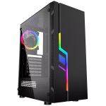 PC-korpus GEMBIRD Fornax 2000 RGB Midi Tower Must &mdash; Micro ATX/ITX/ATX, 1x120mm tagumine ventilaator, 2x2,5-tollist pesa, 2x3.0 USB-A, karastatud klaas