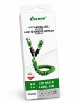 Vakoss MLU680G 4-&uuml;hes kaabel, 1,5 m, 60 W, 3 A, QC/PD, roheline