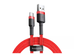 USB-A&ndash;USB-C kaabel Baseus Cafule &mdash; USB 2.0 A&rarr;C, QC3.0 laadimistugi, nailonpunutis, punane