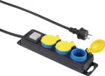 Pikendusjuhe Renkforce 350E-CMB &mdash; 3 pistikupesaga ja individuaalse l&uuml;litiga, must/kollane/sinine