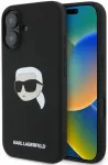 Karl Lagerfeld KLHMP16SSKHPPLK iPhone 16 6.1 musta v&auml;rvi silikoonist k&otilde;va &uuml;mbris Karl Head Printi ja MagSafe'iga