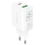 Acefast A25 seinadapter, USB + USB-C, PD 20W (valge)