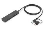 DIGITUS DA-70236 USB 3.0 Slim Line jaotur, 4 porti, USB-C adapter, 1,2 m kaabel