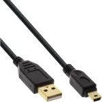 InLine USB 2.0 Mini-kaabel, A-t&uuml;&uuml;pi isane / mini-B-pistik (5pin), must/kuldne, 3m