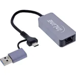 InLine 33380T USB 3.2 Ethernet-v&otilde;rguadapter 5 Gb/s, USB-C + USB-A RJ45-ks, hall