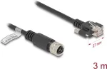 V&otilde;rgukaabel DeLOCK M12 Kaabel D-kodeeringuga 4-kontaktiline emane RJ45-pistikule Cat.5e 3m Must