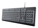 Juhtmega t&auml;issuuruses klaviatuur TRUST Primo Illuminated USB QWERTZ Saksa, 104 klahvi, must, 1,8 m kaabel
