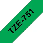 Lamineeritud sildilint Brother TZe-751 24 mm &ndash; must rohelisel, 8 m, hall kassett