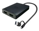 i-tec CADUAL4KHDMI USB-A/USB-C kahekordne 4K/60 Hz HDMI videoadapter, 2x HDMI emane, 0,27 m, 3840 x 2160, must