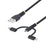 StarTech.com 3.3ft (1m) vastupidav USB mitmiklaadimiskaabel, USB Lightning/Mikro-USB/USB-C, Apple MFi sertifitseeritud, aramiidkatt, universaalne 3-in-1 USB laadimisjuhe iPhone'i/iPadi/Androidi jaoks
