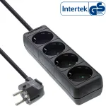 InLine pistikupesariba, 4-poolne maanduskontakt CEE 7/3, must, 1,5 m