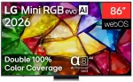 LG 86MRGB87B3B 86-tolline 4K UHD Smart TV Mini LED (Mini RGB) tehnoloogiaga, webOS, &alpha;7 AI protsessor 4K Gen6, must