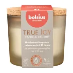 BOLSIUS True Joy Vanilla Delight l&otilde;hnav k&uuml;&uuml;nal klaasanumas korgist kaanega, &Oslash;66x83 mm