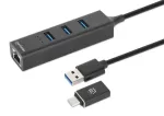 Manhattan USB-C ja USB-A kombodokk/jaotur, pordid (4): Ethernet ja USB-A (x3), 5 Gbps (USB 3.2 Gen1 ehk USB 3.0), USB-toitega (v&auml;list toiteadapterit pole vaja)