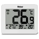 MEBUS 1074 Digitaalne termomeeter sise- ja v&auml;listemperatuuriga, LCD-ekraan, seinakinnitus, valge