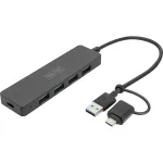Digitus DA-70235 4-pordiline USB 3.0 jaotur Slim Line USB-C adapteriga, 5 Gbps