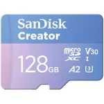 SanDisk Creator microSDXC m&auml;lukaart 128 GB UHS-I U3 V30 A2, kuni 190 MB/s, SD-adapteriga