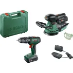 Bosch DIY komplekt UniversalImpact 18V + AdvancedOrbit 18V, 2x 2.0Ah Li-Ion aku, juhtmeta l&ouml;&ouml;kpuur-kruvikeeraja + juhtmeta juhusliku orbiidiga lihvija, roheline (06039D410A)