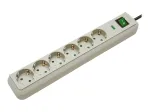 Eco-Line pistikupesadega pikendusjuhe 6-kohaline (helehall, 1,5 meetrit, 13 500 A liigpingekaitse)