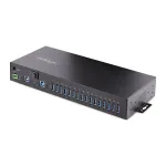 StarTech.com 16-pordiline t&ouml;&ouml;stuslik USB 3.0 jaotur 5 Gbps, metallist, DIN-/pinna-/raami k&uuml;lge kinnitatav, ESD-kaitse, klemmiploki toide, kuni 120 W jagatud USB-laadimine, kahe hostiga jaotur/l&uuml;liti