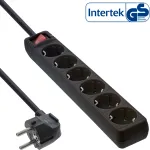 InLine pistikupesade riba, 6-kohaline maanduskontaktiga CEE 7/3, must, 5 m