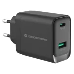Conceptronic ALTHEA20B45 45W GaN USB-C PD & USB-A QC 3.0 Dual-Port Wall Charger Black