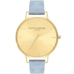 Olivia Burton Naiste suure sihverplaadiga kell OB16BD111 - 38 mm roosa kullatoonis roostevabast terasest korpus, hall nahkrihm