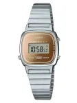 CASIO LA670WES-4AEF Naiste digitaalkell - Roosakuldne sihverplaat, h&otilde;bedane korpus ja k&auml;ev&otilde;ru, 24 mm
