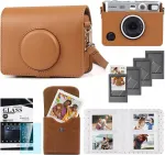 LOVEINSTANT 5-in-1 komplekt: Kaitse&uuml;mbris + karastatud klaas + 64-taskuga fotoalbum + fotokott + raamid Fuji Instax Mini Evo jaoks / pruun