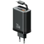 USAMS Xiang Series CC296 30W seinadapter USB-C ja USB-A, must
