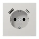 JUNG LS 1520-15 CA LG SCHUKO pistikupesa 16 A USB-laadijaga 1 x A-t&uuml;&uuml;p + 1 x C-t&uuml;&uuml;p, Safety Plus, LS-seeria, helehall