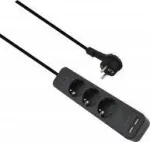 Pikendusjuhe helos ADVANCED 3-suunaline USB-laadijaga, must, 1,5 m kaabel