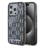 KARL LAGERFELD Liquide GlitterMonogram Gradient Back Cover for Apple iPhone 15 Pro, Black