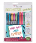 Tombow The Creative Study Kit sisaldab 4 Reporter pastapliiatsit ja 4 Mono Edge markerit