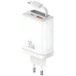 USAMS Xiang Series CC296 30W USB-C/USB-A laadija USB-C kaabliga Valge