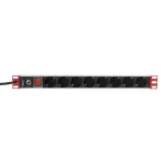 Techly 106893 19-tolline 1U Rack PDU toitelatt, 8x Schuko, 250 V/16 A, 3500 W, 3 m kaabel, alumiinium, must