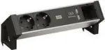 Toitetarvik Bachmann DESK2 ALU Must &mdash; 2x Schutzkontakt-pistikupesa, 1x USB-laadija