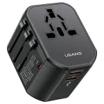 USAMS T59 20W universaalne reisilaadija 2 USB-A ja 1 USB-C pordiga, must, vahetatavad pistikud US/AU/EU/UK