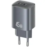 USAMS CC305 T66 45W GaN seinadapter 2x USB-C, tarnish