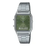 CASIO AQ-230A-3A Unisex Analoog-Digitaalne Kell, 38.8mm, Roheline Sihtn&auml;idik, H&otilde;bedane Roostevabast Terasest Rihm