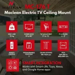 Maclean MC-176 T elektriline lae TV-kinnitus koos Tuya nutijuhtimisega, VESA 200x200 kuni 800x400, 43-86 tollistele teleritele, 55 kg koormus, must