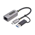 StarTech.com USB-C Etherneti adapter koos USB-A pesaga, 10/100/1000 Mbps, USB 3.0 kuni Gigabit Ethernet v&otilde;rguadapter, 6in/15cm k&uuml;lge kinnitatud kaabel, USB GbE adapter