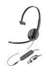 HP Poly Blackwire 3215 monofoniline peakomplekt USB-C + 3,5 mm pistiku + USB-C/A adapteriga