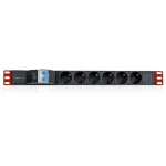 Techly 100471 19-tolline 1U Rack PDU toitelatt, 6x Schuko, 250 V/16 A, 3 m kaabel, topeltl&uuml;liti, must