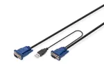 DIGITUS KVM-kaablikomplekt, VGA, PS/2-hiir, PS/2-klaviatuur, USB HD DB15/M, 2x MiniDIN6/M, USB t&uuml;&uuml;p A/M - HD DB15/M must, 1,8 m
