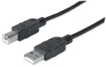 Manhattani USB-A&ndash;USB-B kaabel, 3 m, isane&ndash;isane, 480 Mbit/s (USB 2.0), Hi-Speed USB, must, eluaegne garantii, samav&auml;&auml;rne USB2HAB3M-ga.