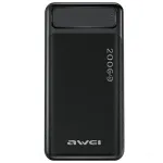 Kaasaskantav akupank AWEI P6K 20000mAh must 2xUSB/PD/Micro-USB